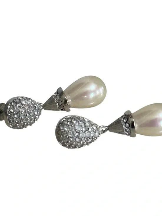 Authentic Christian Dior Silver Crystal and Cream Pearl Drop Post Earrings! COA! - Picture 6 of 8